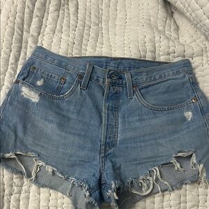Levi's Light Blue Distressed Denim Jean Shorts